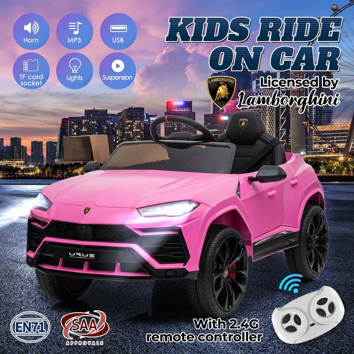 Kids Electric RC Car Ride On Toy Parental Remote Control Pedal 12V Off Road Vehicle Lamborghini Urus Licensed Pink with MP3 Light Bluetooth