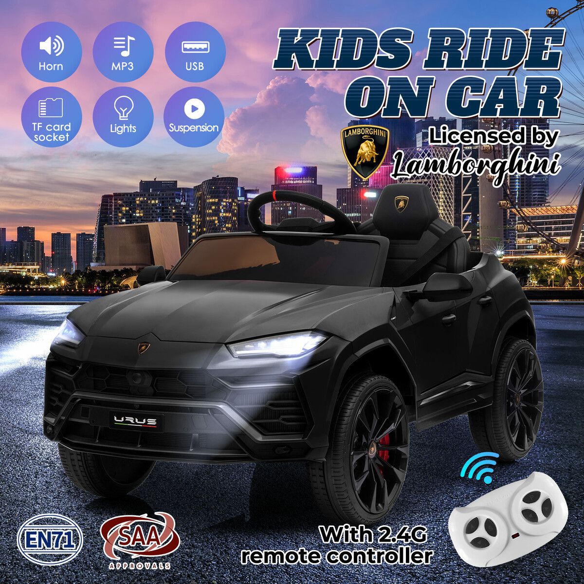 Kids Electric Car Toy RC Ride On Parental Remote Control 12V Pedal Off Road Vehicle Lamborghini Urus Licensed Black with Bluetooth MP3 Light