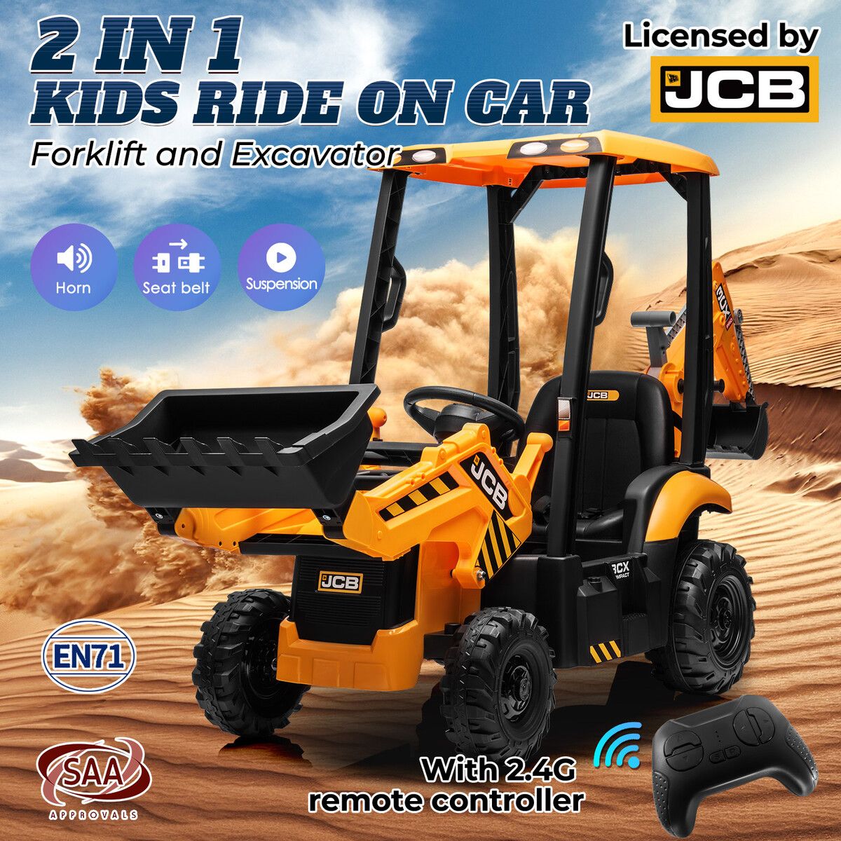 Kids RC Excavator Toy Electric Remote Control Ride on Tractor Bulldozer Digger Pedal Off Road Car Vehicle Pushdozer 12V JCB Licensed