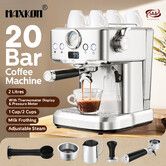 Espresso Coffee Machine 20 Bar 2L Stainless Steel Latte Cappuccino Maker Home Cafe Office Milk Frother with Pressure Gauge Thermometer Maxkon