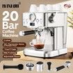 Espresso Coffee Machine 20 Bar 2L Stainless Steel Latte Cappuccino Maker Home Cafe Office Milk Frother with Pressure Gauge Thermometer Maxkon