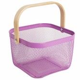 Metal Mesh Steel Basket Garden Harvest Basket Vegetables Square Wire Basket with Handle Storage Organizer Multi-functional Fruit Basket (Purple)