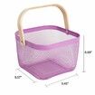 Metal Mesh Steel Basket Garden Harvest Basket Vegetables Square Wire Basket with Handle Storage Organizer Multi-functional Fruit Basket (Purple)