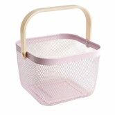 Metal Mesh Steel Basket Garden Harvest Basket Vegetables Square Wire Basket with Handle Storage Organizer Multi-functional Fruit Basket (Pink)