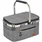 Insulated Cooler Bag Multipocket Collapsible Picnic Basket Leak-Proof Outdoor Basket for Camping Shopping Travel Beach Grocery Bag (Gray)