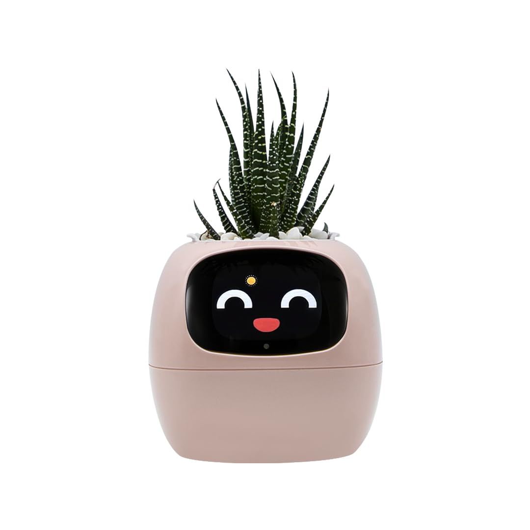 Smart Pet Planter Robot Guidance on Plant Care with Emoji,Adorable Plant Companion with Rich Gesture Interaction,Neat Desk Setup Gift (Pink)