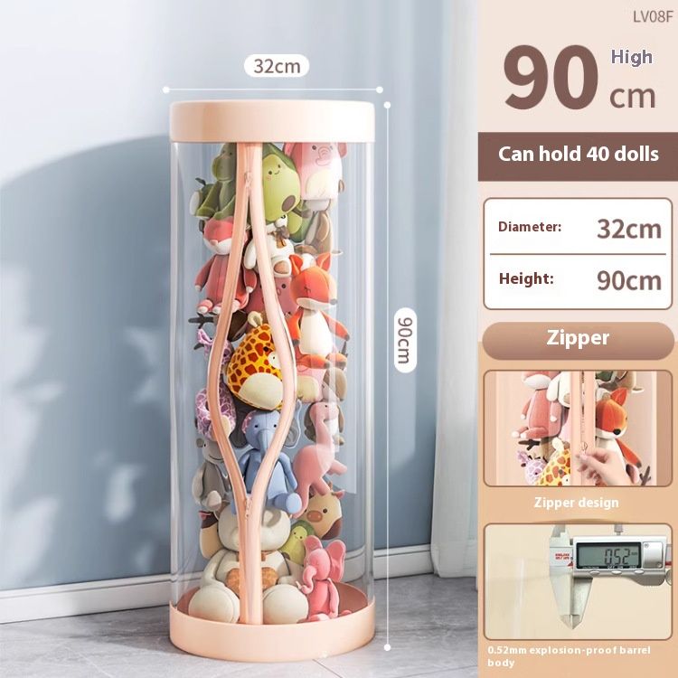 90 *32 cm Zipper Stuffed Animal Storage PET Tube Animal Organizer Transparent Bucket Zipper Kids Toy Hold up 25 dolls