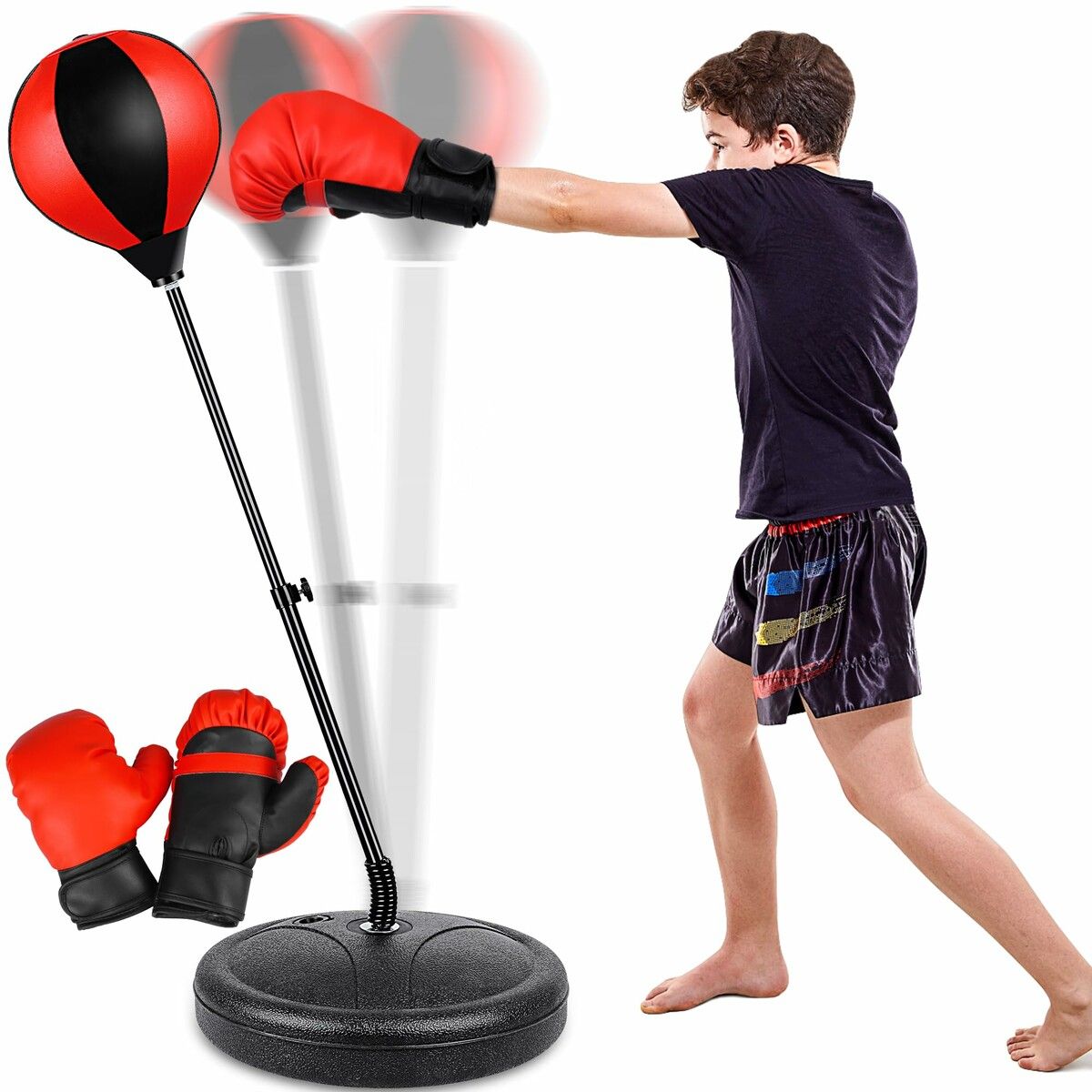 Punching Bag for Ages 3+,Boxing Bag Set Toy with Boxing Gloves,Height Adjustable Punching Bag,Sport Toy for Boys & Girls,Ideal Christmas Birthday Gift