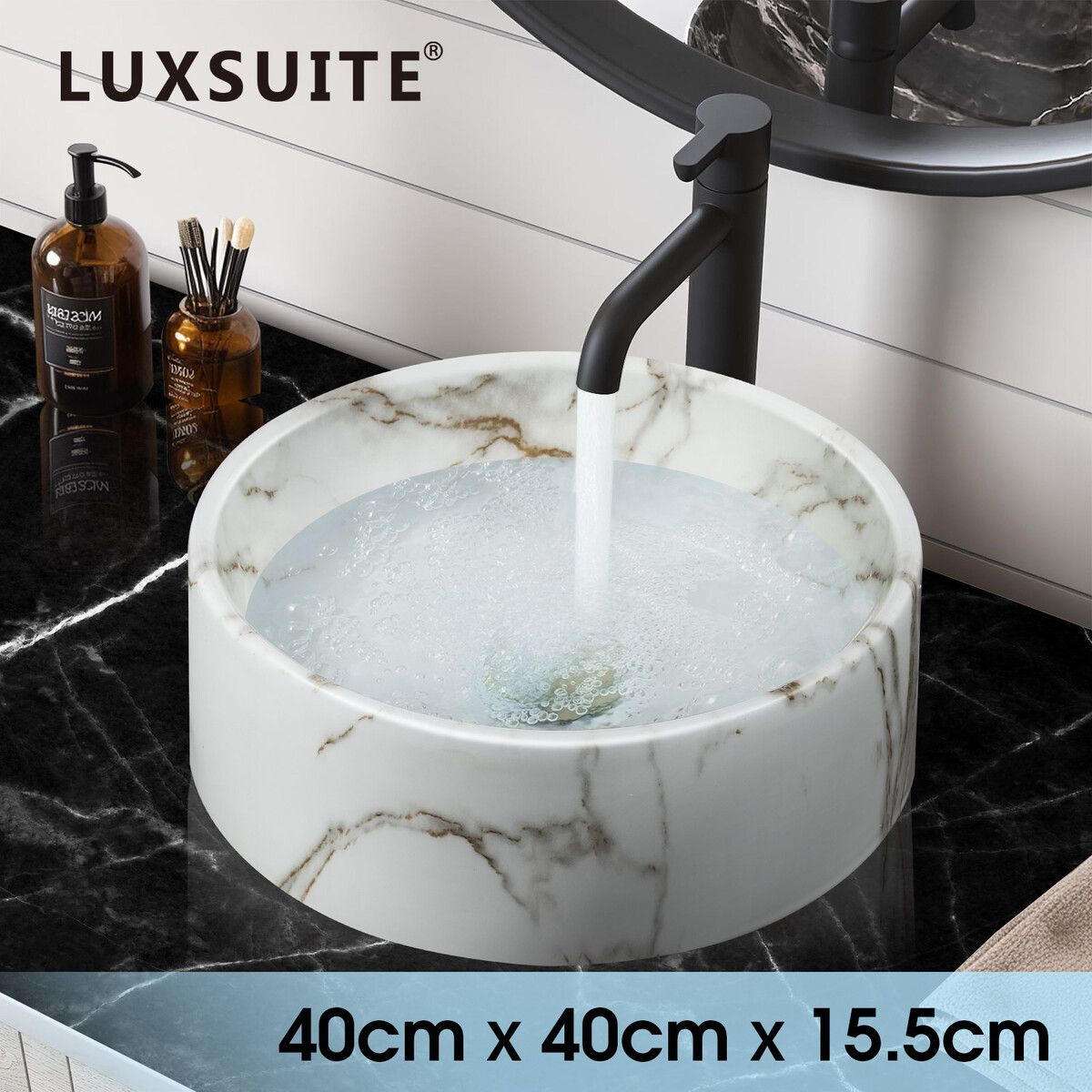 White Bathroom Sink Basin Vessel Wash Bowl Washing Vanity Countertop Above Counter Toilet Bath Hand Modern Round Ceramic 40x40x15.5cm