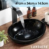 Bathroom Sink Basin Vessel Washing Vanity Bowl Countertop Above Counter Toilet Hand Wash Modern Oval Ceramic Black 41x34x14.5cm