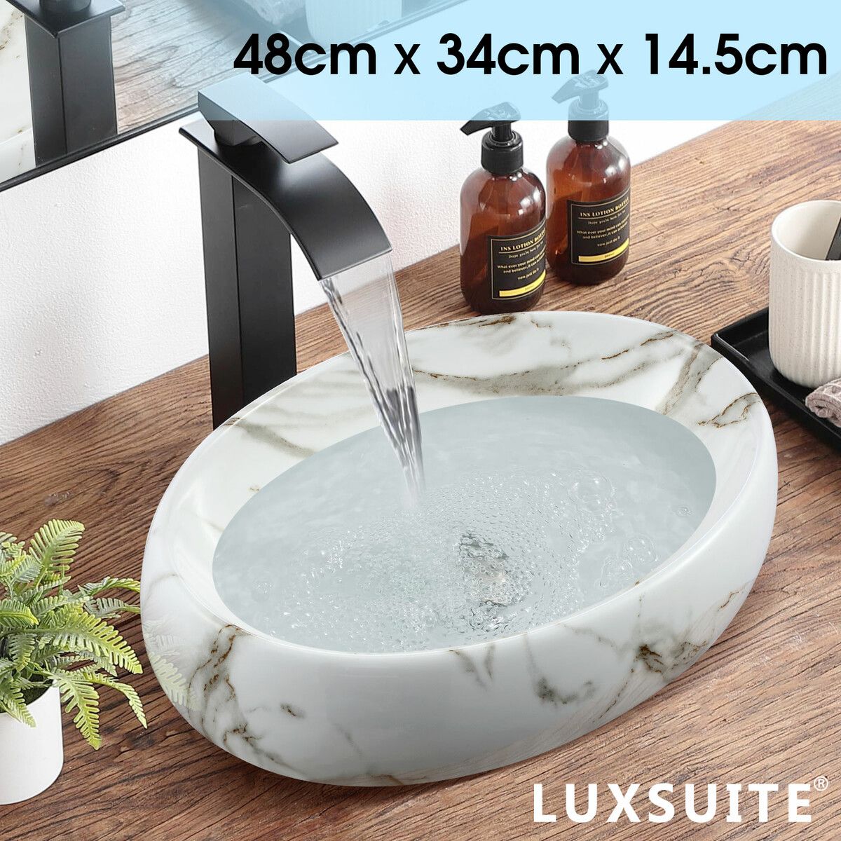 White Bathroom Sink Vessel Vanity Hand Wash Basin Washing Bowl Above Counter Toilet Bath Countertop Ceramic Modern Oval 48x34x14.5cm