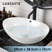 White Bathroom Vessel Sink Oval Basin Above Counter Hand Wash Bowl Vanity Washing Ceramic Countertop Modern Toilet Bath 59x38.5x19cm