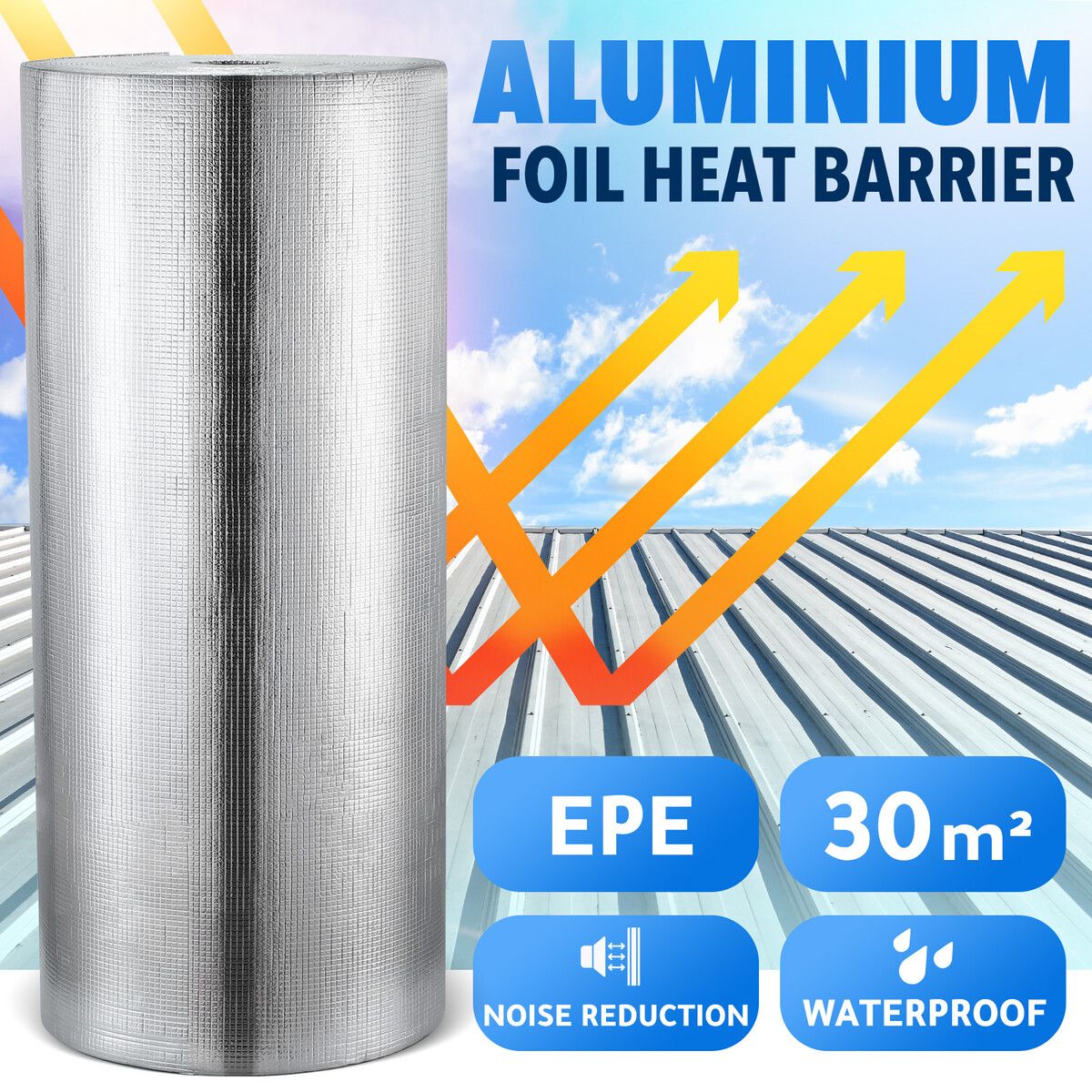 Foil Heat Barrier Window Reflective Insulation Roll Roof Loft Wall Ceiling Attic Cell Radiant Sheet Wrap Thermal Shield Aluminium EPE 10x30m 30sq m