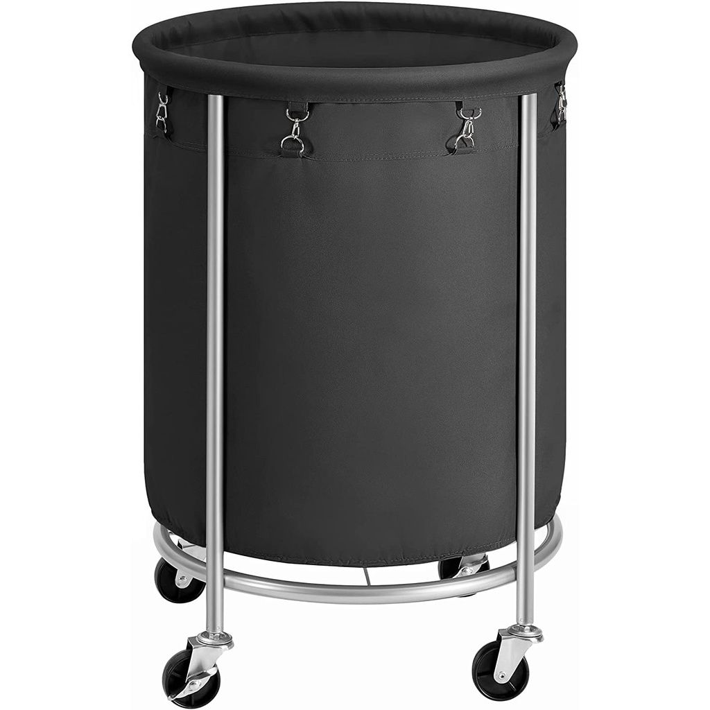 SONGMICS Laundry Basket with Wheels with Steel Frame and Removable Bag Black