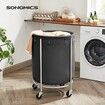 SONGMICS Laundry Basket with Wheels with Steel Frame and Removable Bag Black