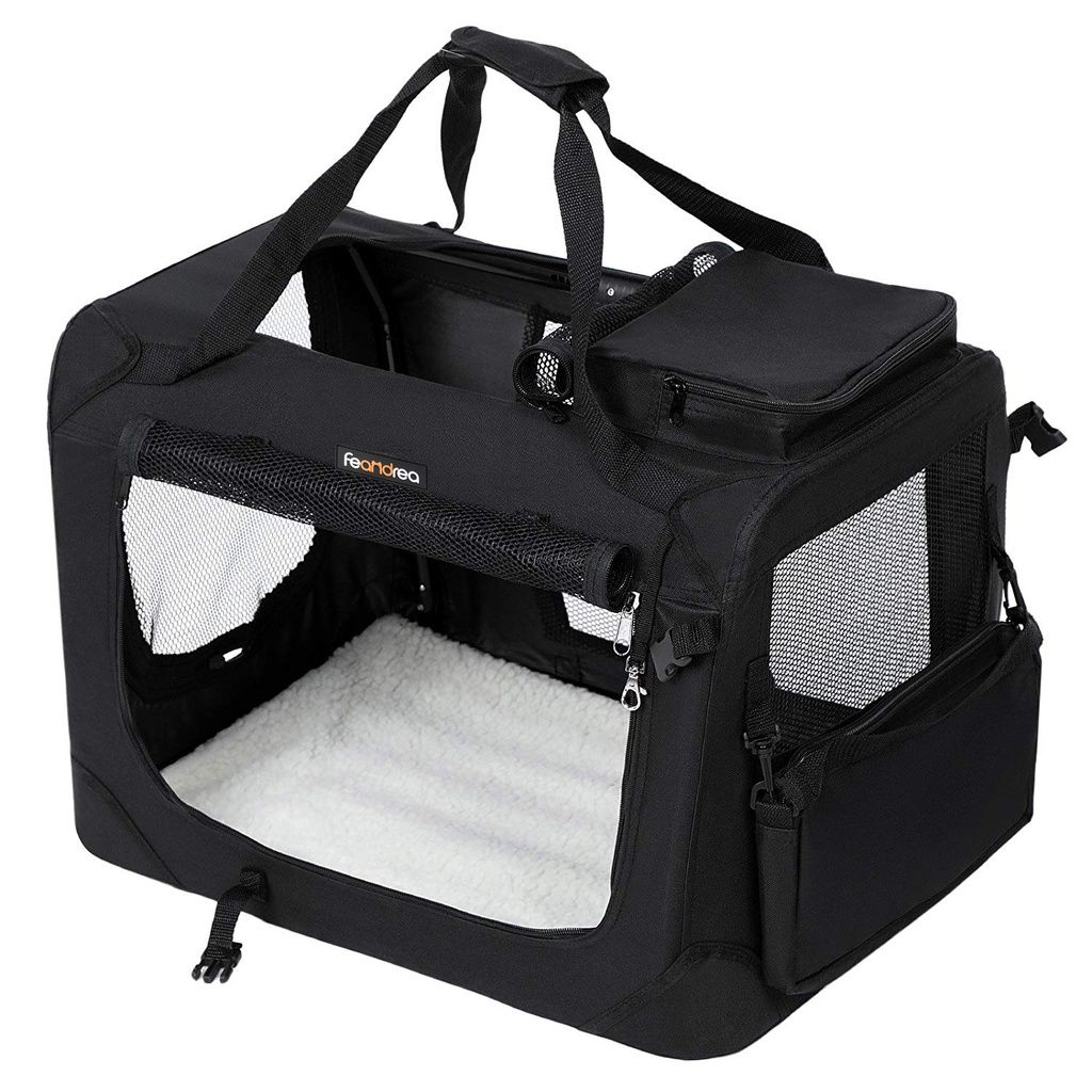 FEANDREA Dog Kennel Transport Box Folding Fabric Pet Carrier 60cm Black