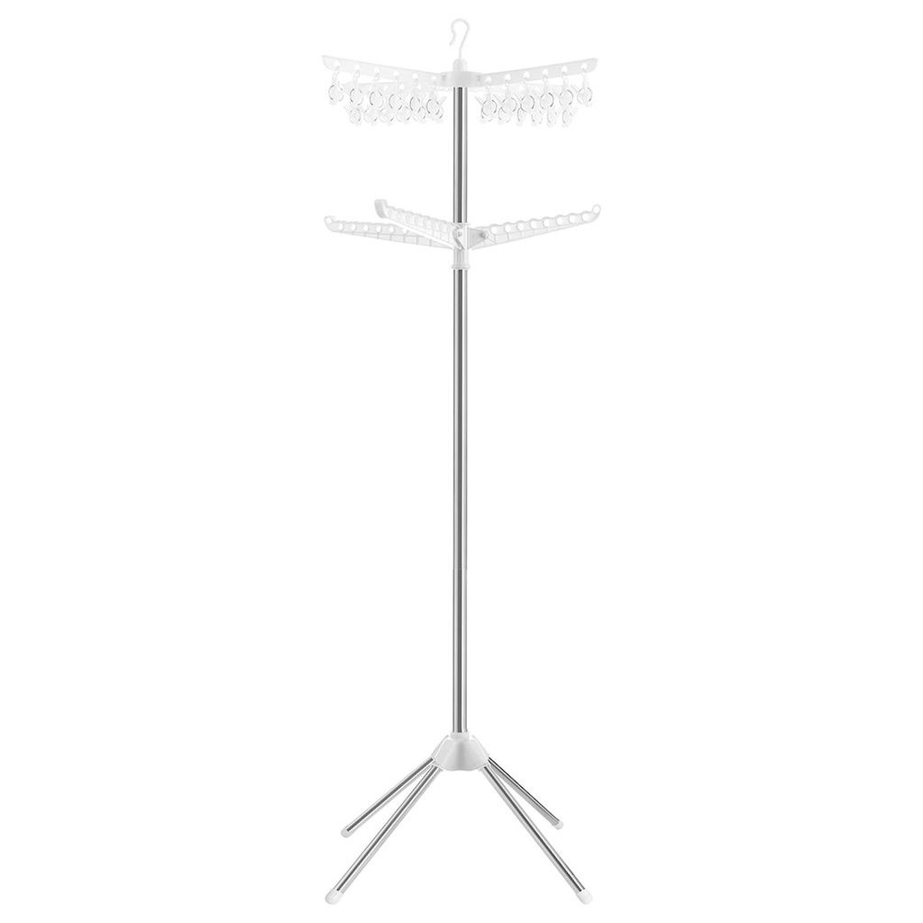 SONGMICS 2-Tier Clothes Drying Rack for 27 Pieces of Clothes with 3 Rotatable Arms and 24 Clips White and Silver