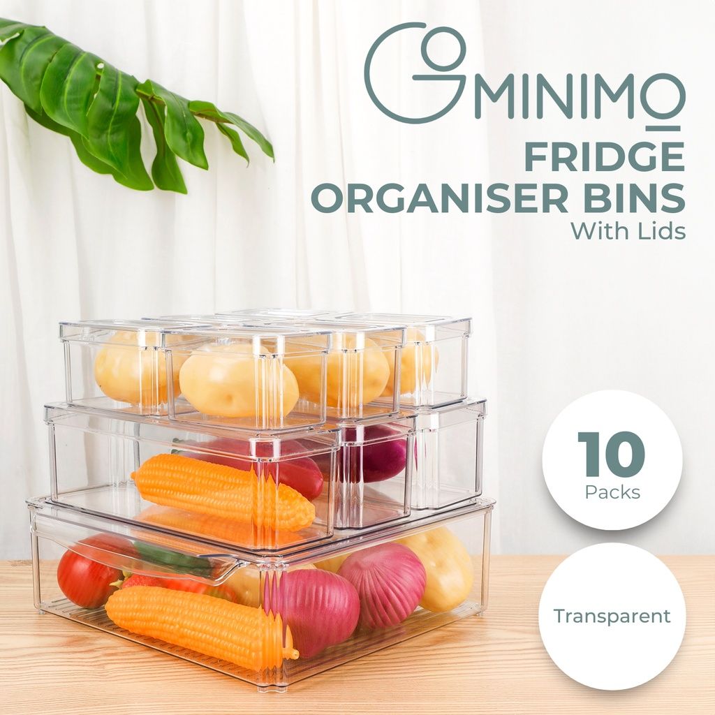 GOMINIMO 10 Pack Clear Stackable Fridge Organiser Bins with Lids