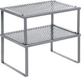 SONGMICS Cabinet Shelf Organizers Set of 2 Metal Kitchen Counter Shelves Silver