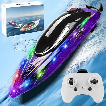 RC Boat with LED Light 20 MPH Remote Control Boat Rechargeable Battery ...