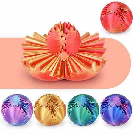 Gear Ball 3D Printed Spin Ball or Cube Fidget Toy,Gear Sphere Fidget Toy,Fidget Ball Gear Toy,Stress Ball GearSphere Desk Toy (Golden Red,8cm)