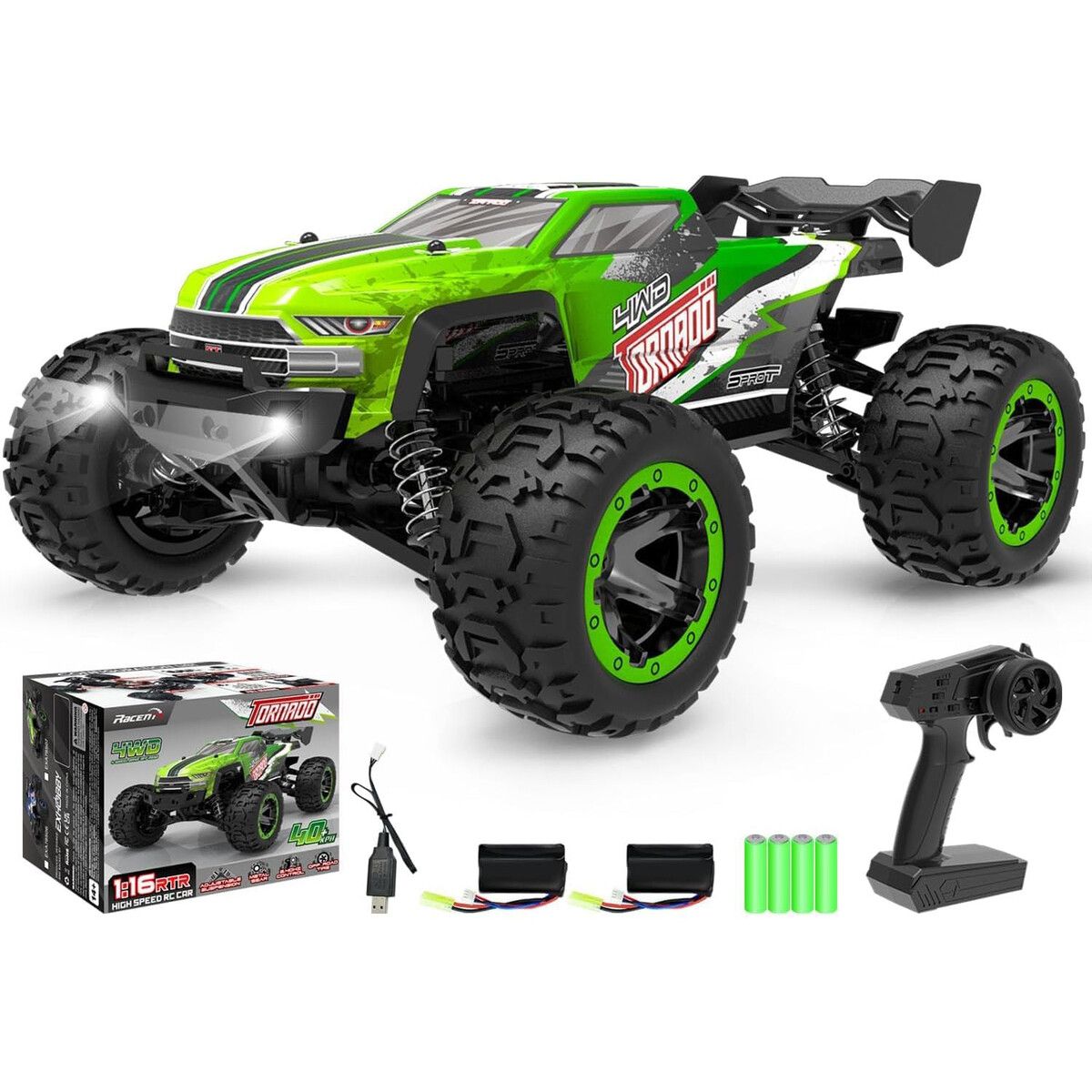 RC Truck 1:16 4x4 All Terrain RC Car 40KPH High Speed Remote Control Cars,Off-Road Monster Truck with 2.4Ghz Radio Control,2 Batteries