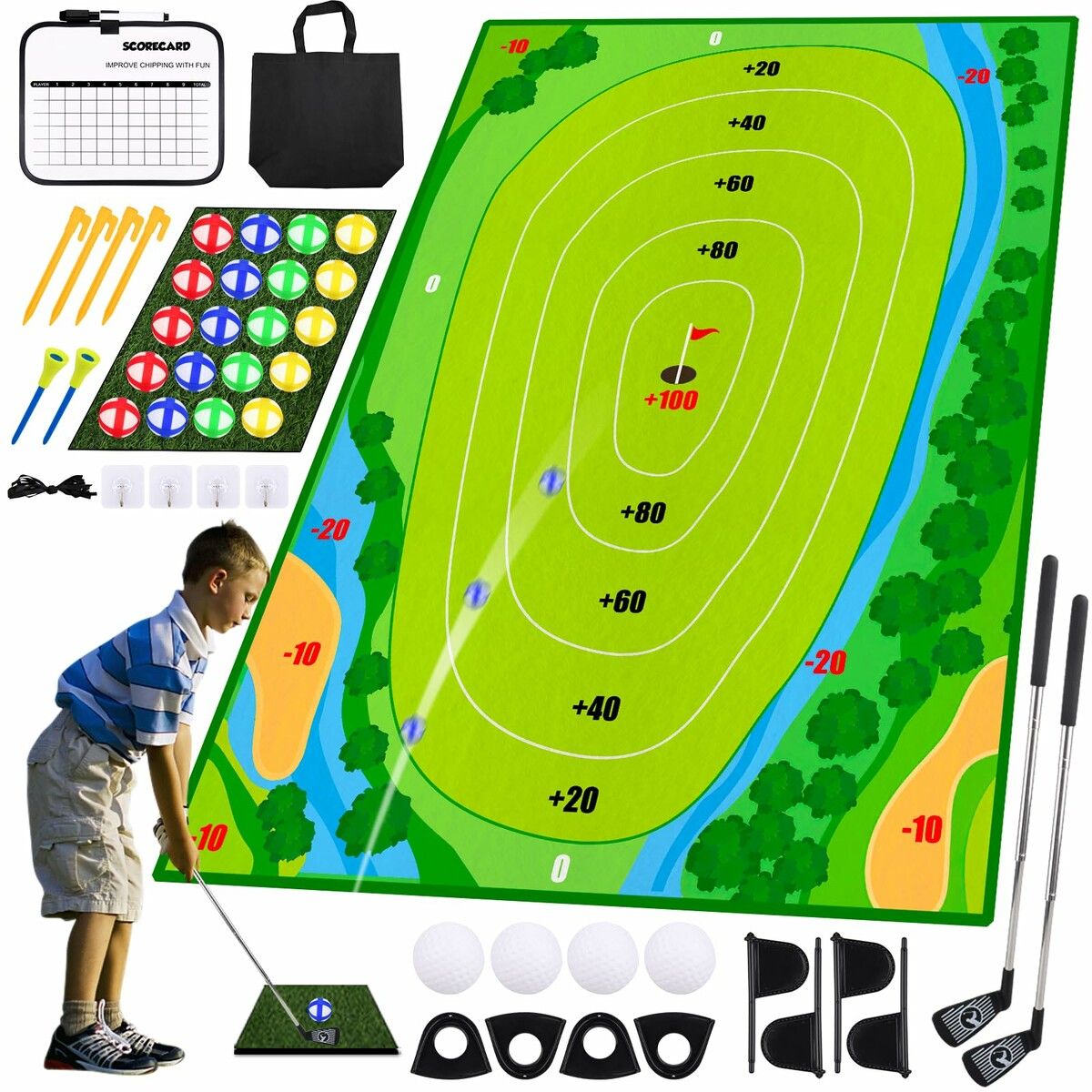 Golf Chipping Game,Upgrade Indoor Velcro Golf Chipping,Perfect Outdoor Games for Kids Golf Game & Practice