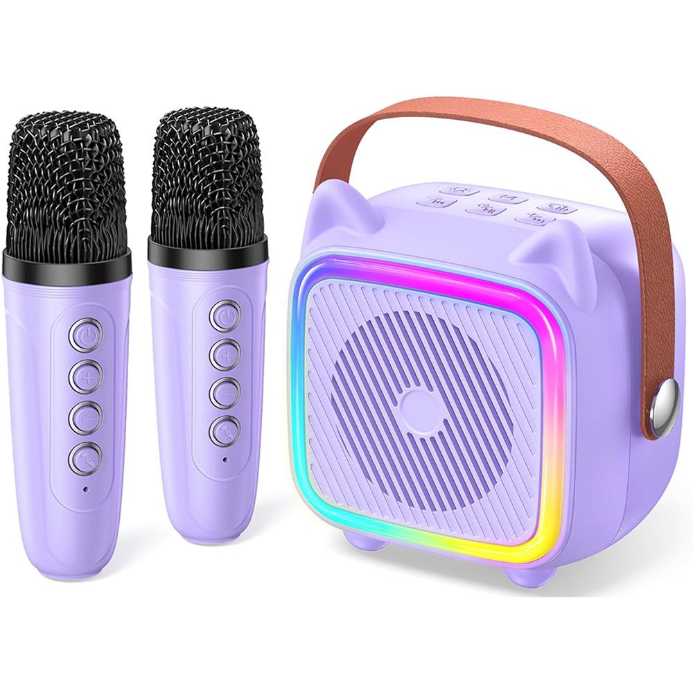 Portable Karaoke Machine with 2 Bluetooth Wireless Microphones and Light Toys Gifts for 3-14 Years Old Girls Boys (Purple)