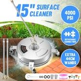 15 Inch High Pressure Washer Surface Cleaner Concrete Driveway Scrubber Wheel Stainless Steel 4000PSI Power Extension Wand 1/4” Connector Spray Nozzle