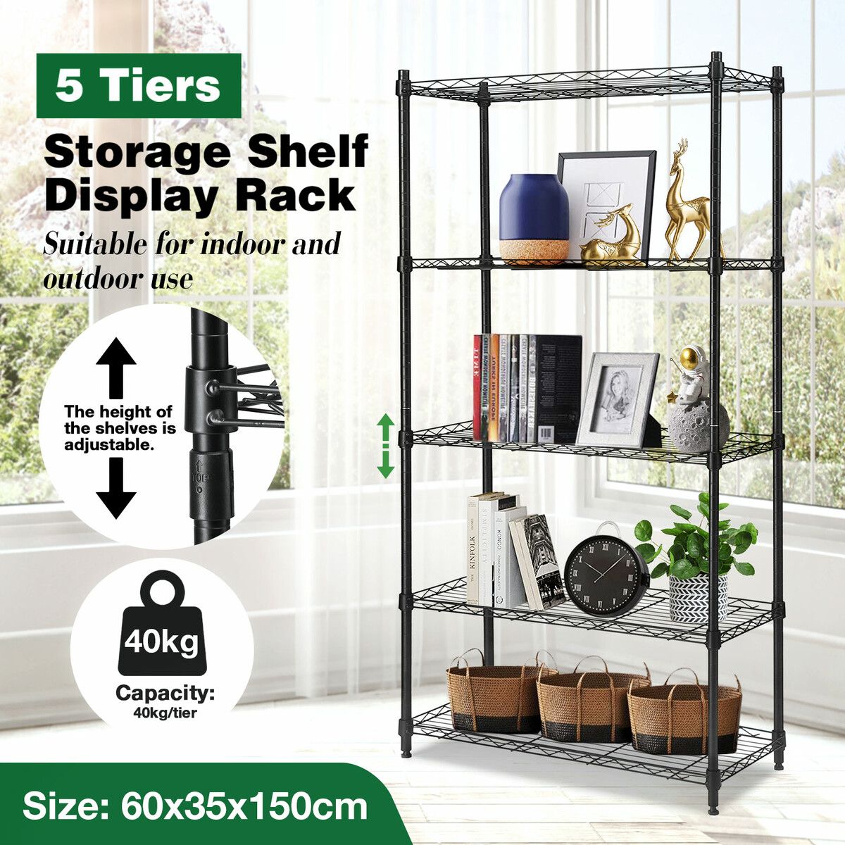 5 Tier Plant Stand Metal Corner Shelf Flower Pot Shelving Unit Bookshelf Tall Storage Display Rack Garden Planter Holder Organizer Heavy Duty Black