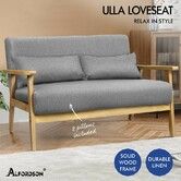 ALFORDSON Armchair 2 Seater Sofa Fabric Lounge Chair Accent Couch Wood Seat Grey
