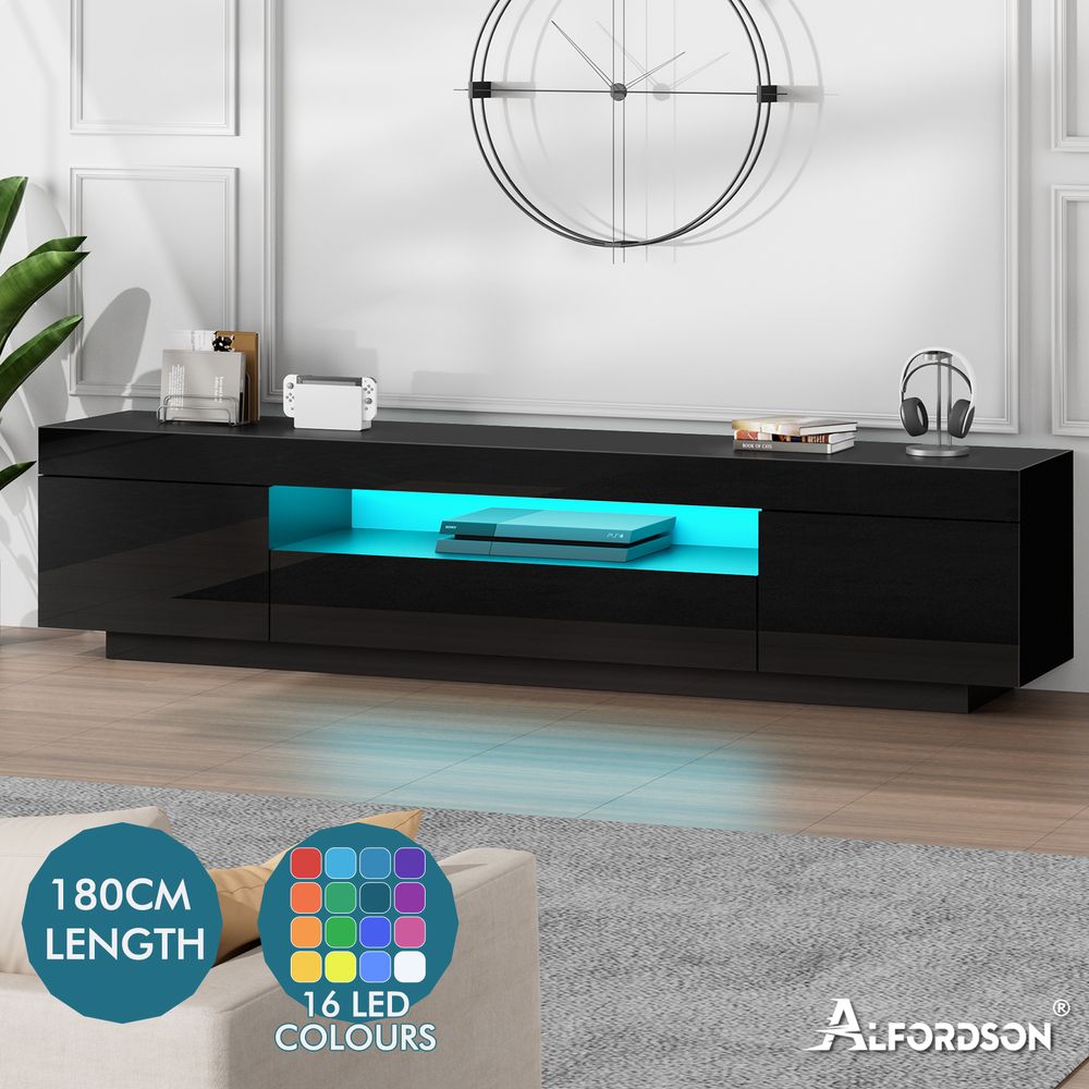 ALFORDSON Entertainment Unit TV Cabinet Stand LED 180cm Black