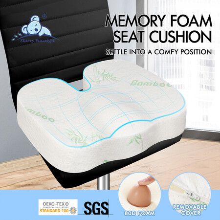 STARRY EUCALYPT Seat Cushion Memory Foam Pillow Pad Car Office Back Pain Relief Bamboo White