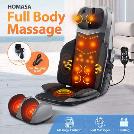 Sojoy Heated Massage Seat Cushion – Rolling Back Massager For Car & Home Use