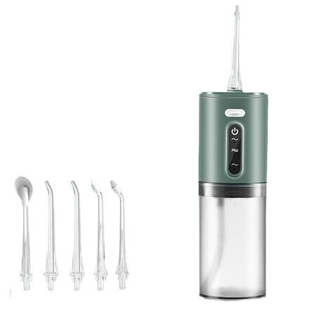 Water Flosser for Teeth Cordless, Oral Irrigator, Rechargeable Dental Water Jet with 280ML Water Tank and 5 Jet Tips for Travel Home (Green)