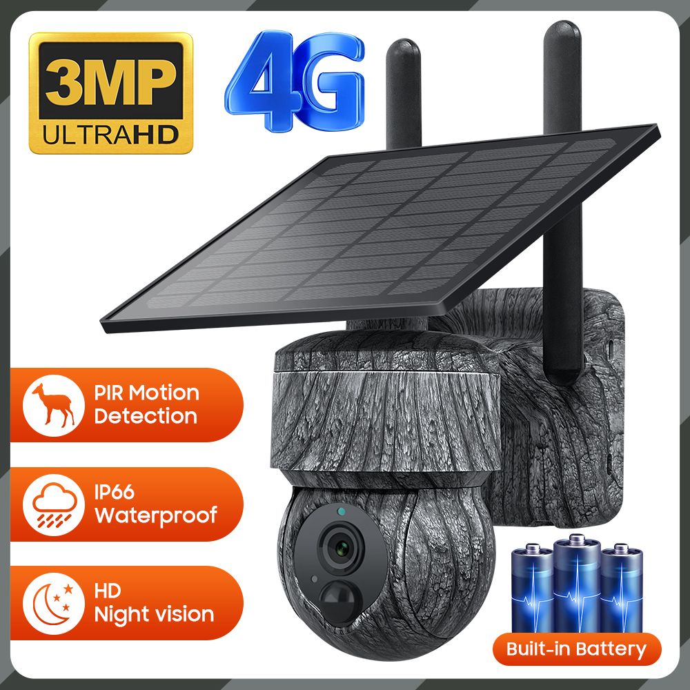 Solar Hunting Security Camera 4G Outdoor with 3MP 360° PTZ PIR Night Vision, Motion Detection, Two-Way Audio