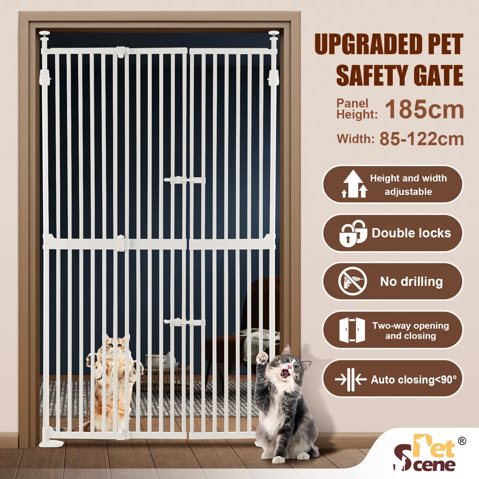 Retractable Safety Gate – Extra Tall Pet Fence, 190-250cm, White