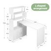 Office Computer Desk L Shaped Rotating Corner Study Gamer Furniture Home Work Writing Gaming Executive Table Modern with Bookshelf 2 Cabinets