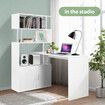 Office Computer Desk L Shaped Rotating Corner Study Gamer Furniture Home Work Writing Gaming Executive Table Modern with Bookshelf 2 Cabinets