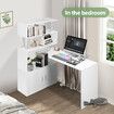 Office Computer Desk L Shaped Rotating Corner Study Gamer Furniture Home Work Writing Gaming Executive Table Modern with Bookshelf 2 Cabinets