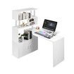 Office Computer Desk L Shaped Rotating Corner Study Gamer Furniture Home Work Writing Gaming Executive Table Modern with Bookshelf 2 Cabinets