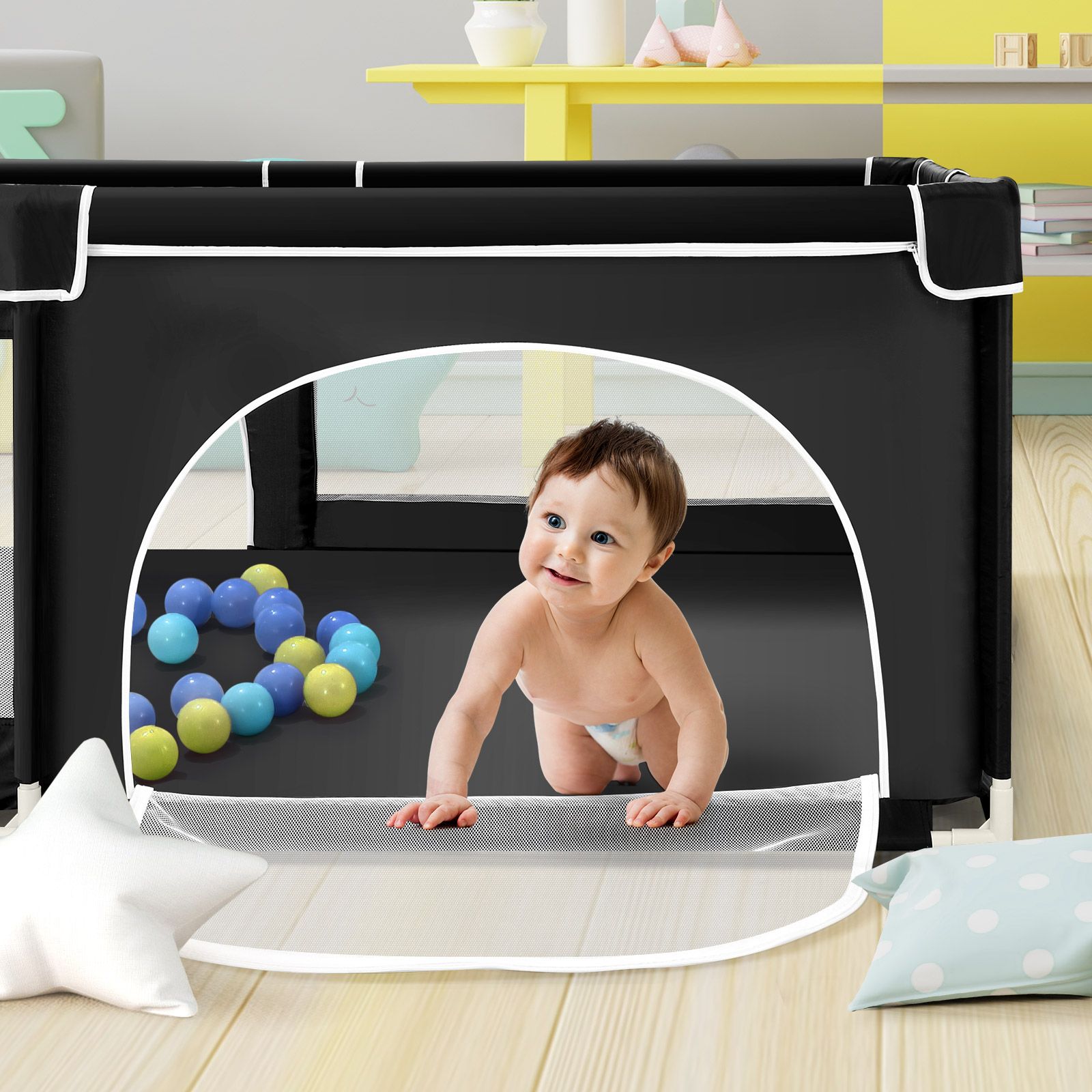 Baby Playpen Safety Gate Pen Fence Kids Playground Indoor Play Activity Centre Game Room Enclosure Barrier Yard Mesh Walls 150x200cm