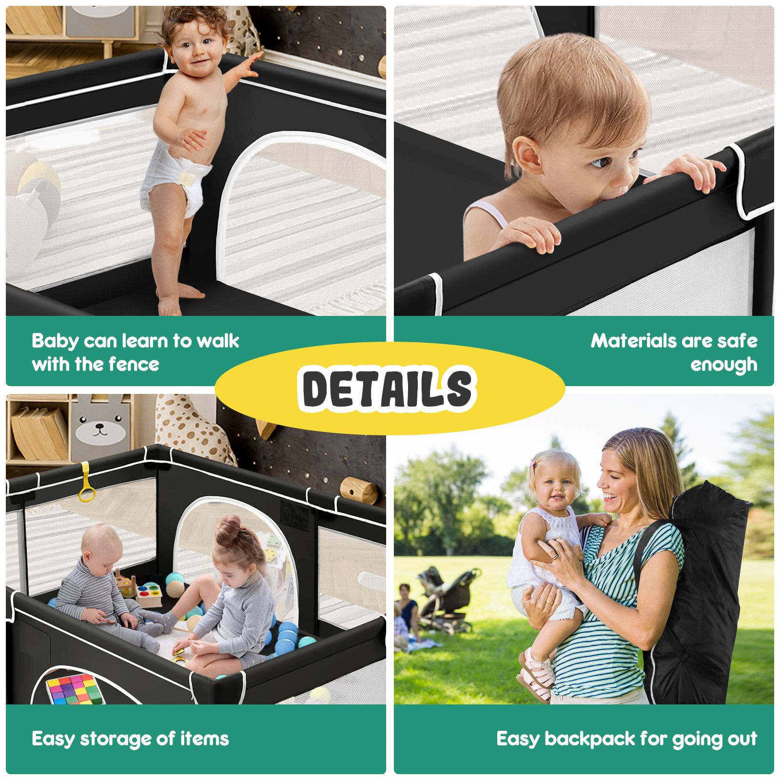 Baby Playpen Safety Gate Pen Fence Kids Playground Indoor Play Activity Centre Game Room Enclosure Barrier Yard Mesh Walls 150x200cm