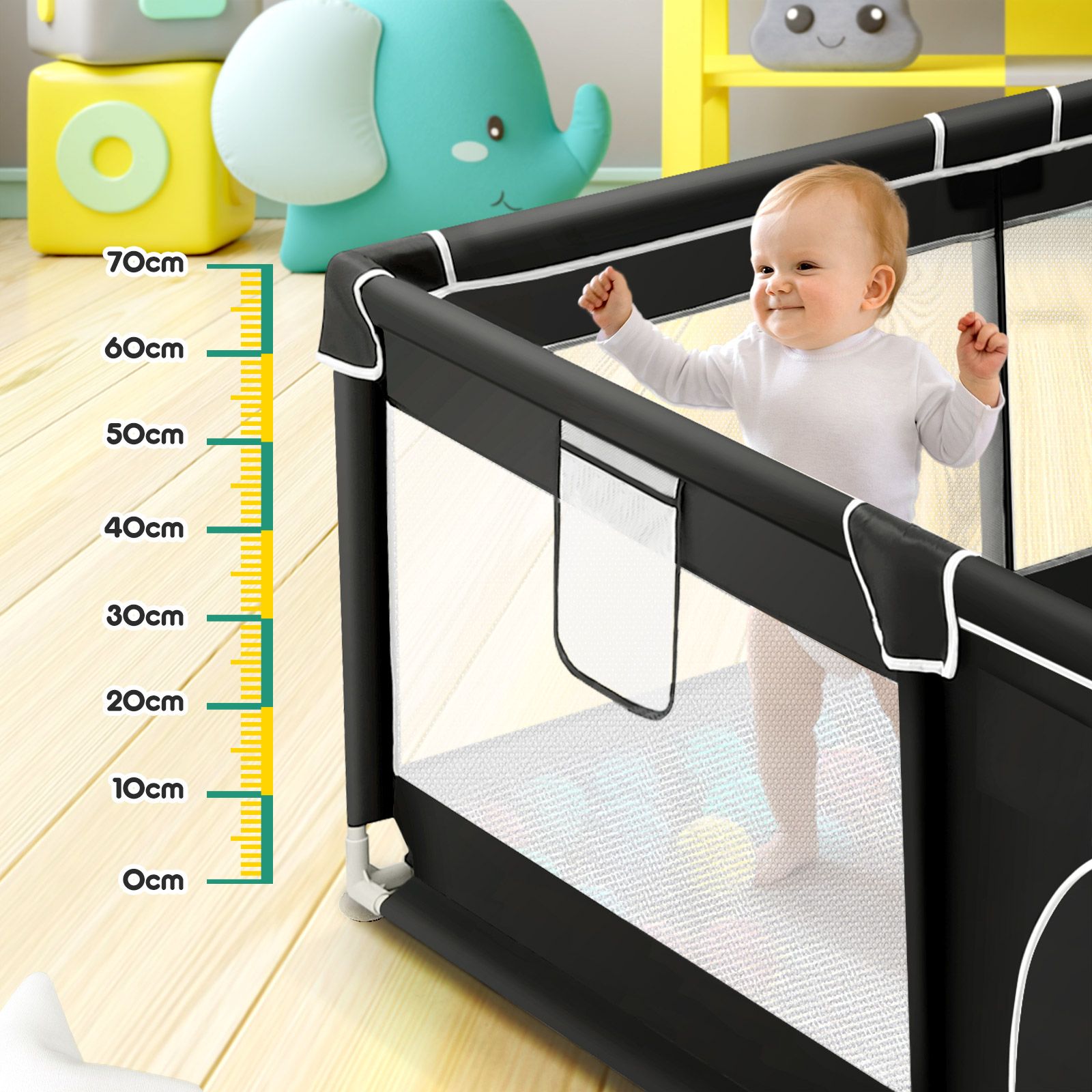 Baby Playpen Safety Gate Pen Fence Kids Playground Indoor Play Activity Centre Game Room Enclosure Barrier Yard Mesh Walls 150x200cm