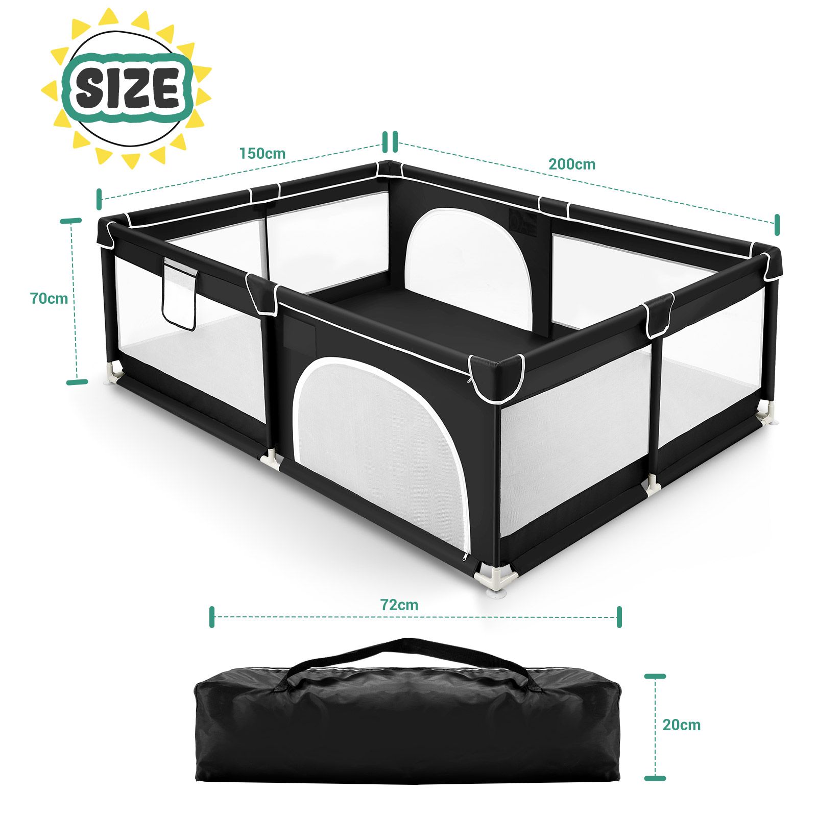 Baby Playpen Safety Gate Pen Fence Kids Playground Indoor Play Activity Centre Game Room Enclosure Barrier Yard Mesh Walls 150x200cm