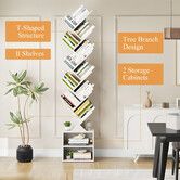 13 Tier Tree Bookshelf Bookcase Tall Wooden Storage Display Unit Corner Vertical Narrow Shelves Stand Heavy Duty Shelving Decorations White