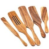 5 Pcs Wooden Spurtle Set, Natural Teak Kitchen Utensil Set Heat Resistant Non-Stick Wooden Spoons Tools for Cooking