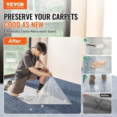 Carpet Protection Film 24" x 50' Floor and Surface Shield with Self Adhesive Backing & Easy Installation Polyethylene Adhesive Car Mat Protector Roll
