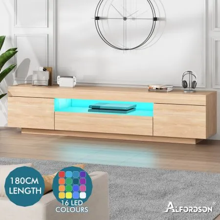ALFORDSON Entertainment Unit TV Cabinet Stand LED 180cm Oak