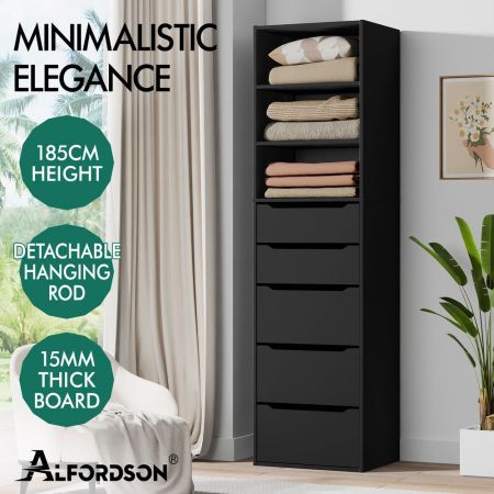 ALFORDSON Wardrobe Clothes Closet Storage Cabinet 5 Drawers Black